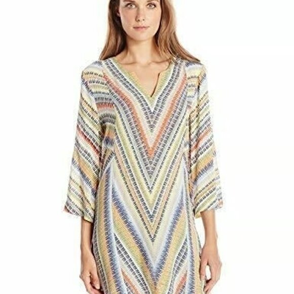 Nic + Zoe Hand Painted Chevron Pattern Soft Rayon Tunic Top - Picture 2 of 9